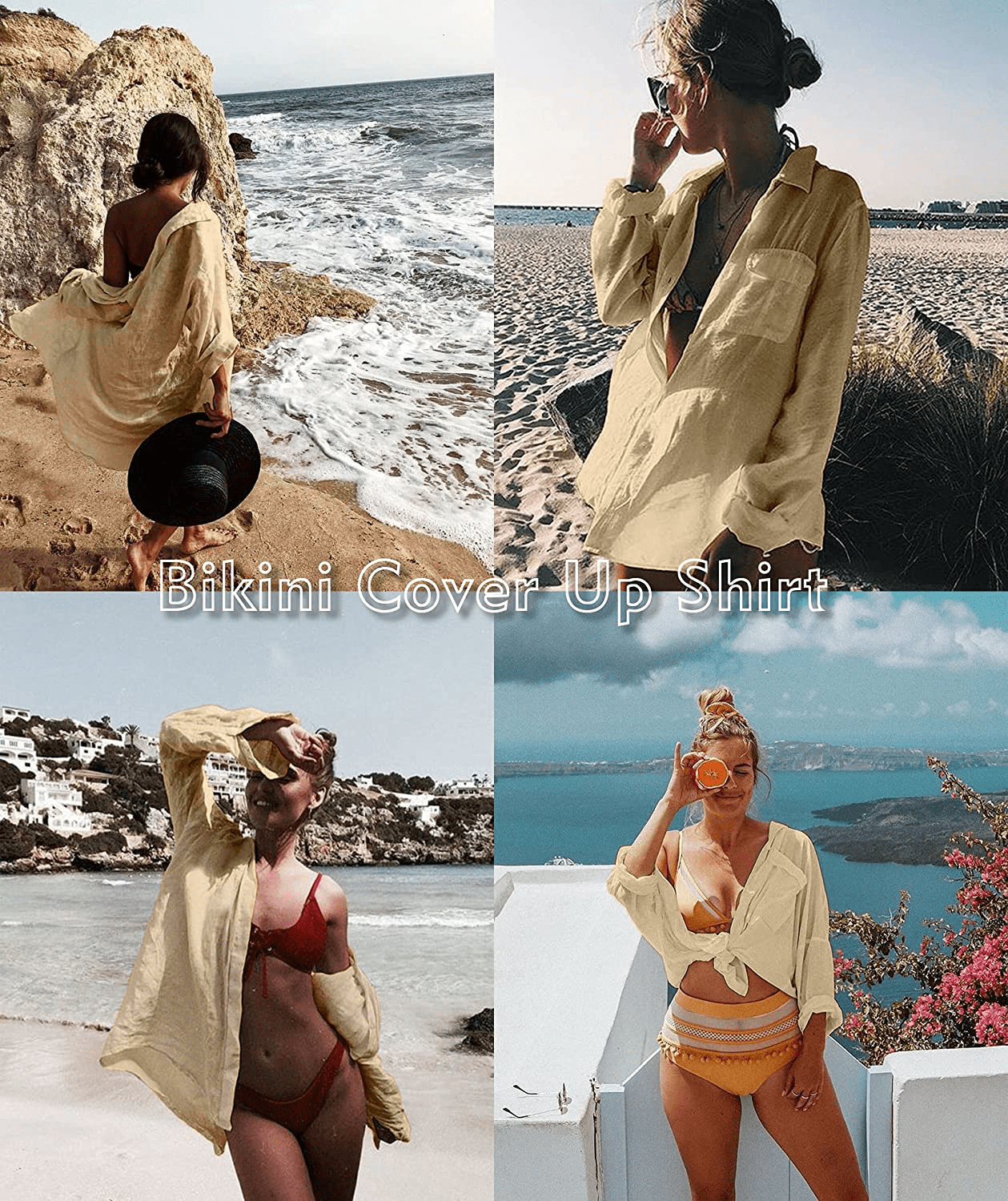 Zoye Chen Women’S Bikini Swimsuit Cover up Button down V Neck Shirts Long Sleeve Blouse Beachwear Bathing Suit Apparel & Accessories > Clothing > Swimwear Kylie Max