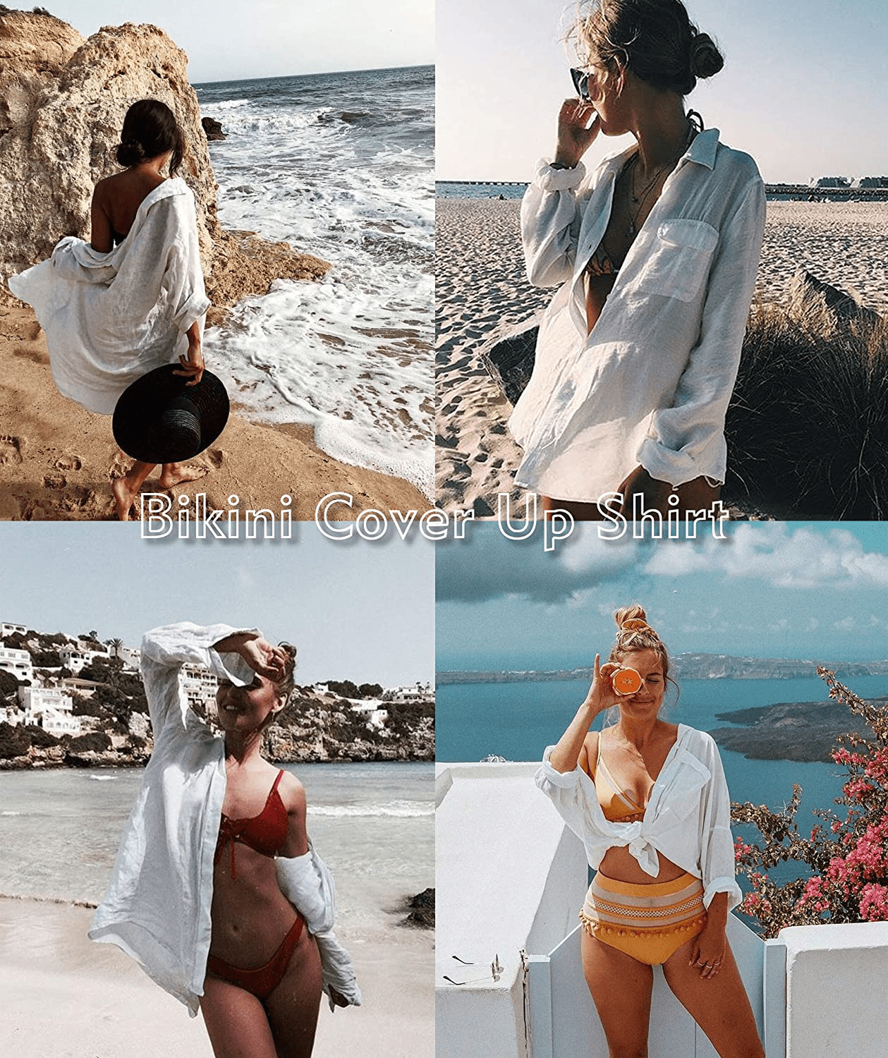 Zoye Chen Women’S Bikini Swimsuit Cover up Button down V Neck Shirts Long Sleeve Blouse Beachwear Bathing Suit Apparel & Accessories > Clothing > Swimwear Kylie Max
