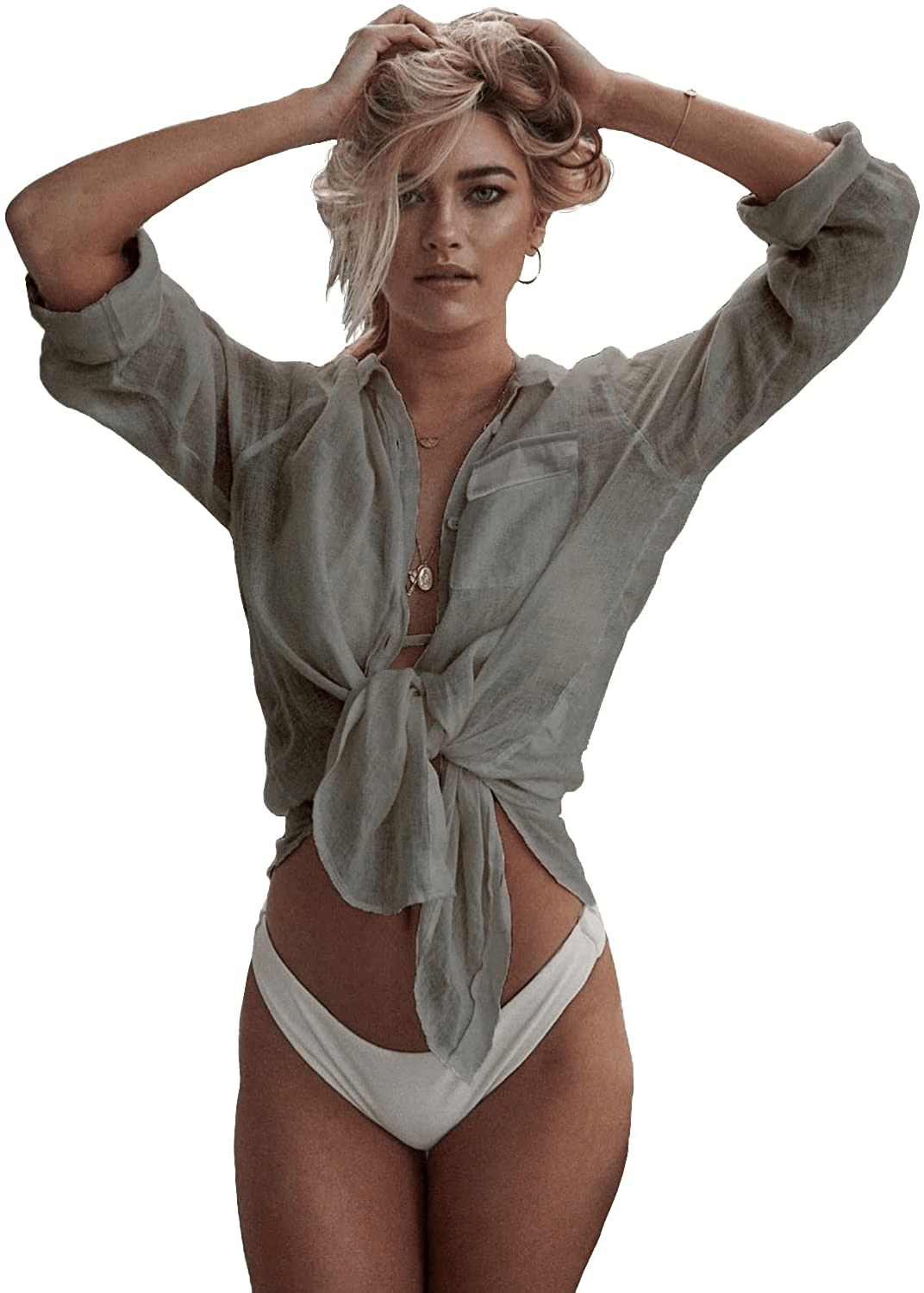 Zoye Chen Women’S Bikini Swimsuit Cover up Button down V Neck Shirts Long Sleeve Blouse Beachwear Bathing Suit Apparel & Accessories > Clothing > Swimwear Kylie Max