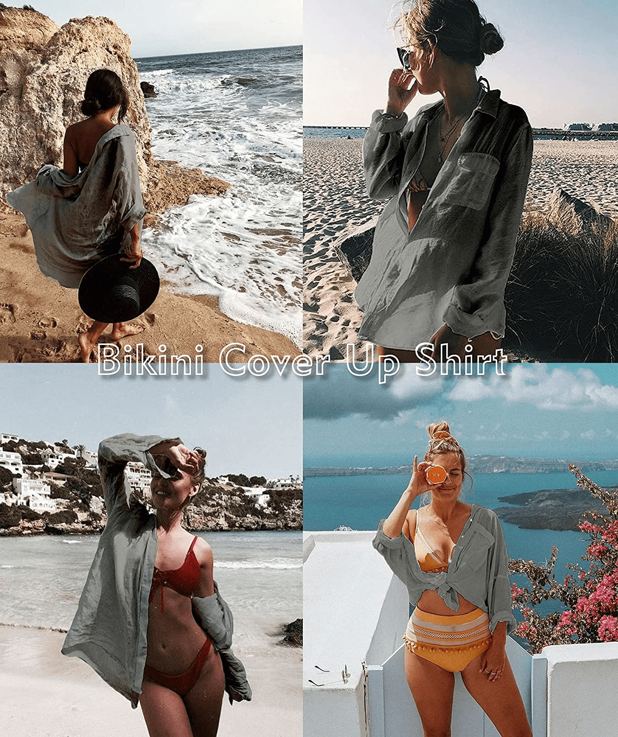 Zoye Chen Women’S Bikini Swimsuit Cover up Button down V Neck Shirts Long Sleeve Blouse Beachwear Bathing Suit Apparel & Accessories > Clothing > Swimwear Kylie Max