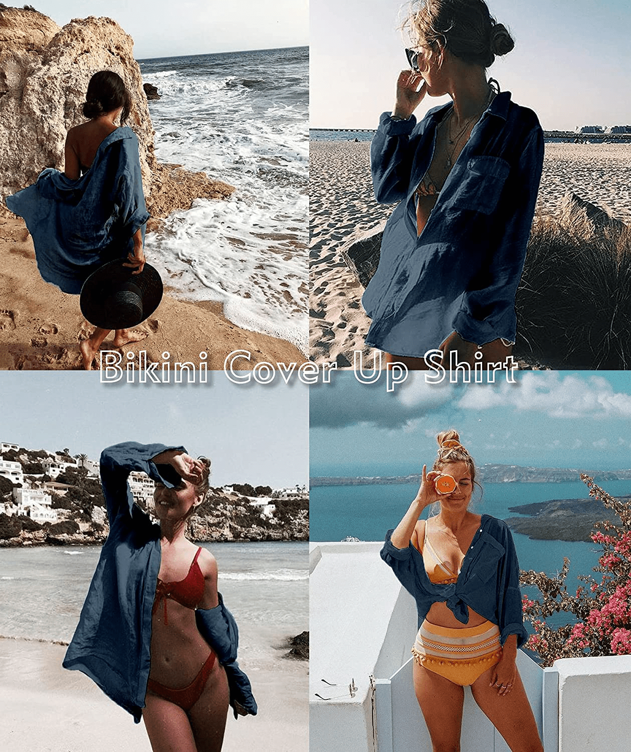 Zoye Chen Women’S Bikini Swimsuit Cover up Button down V Neck Shirts Long Sleeve Blouse Beachwear Bathing Suit Apparel & Accessories > Clothing > Swimwear Kylie Max