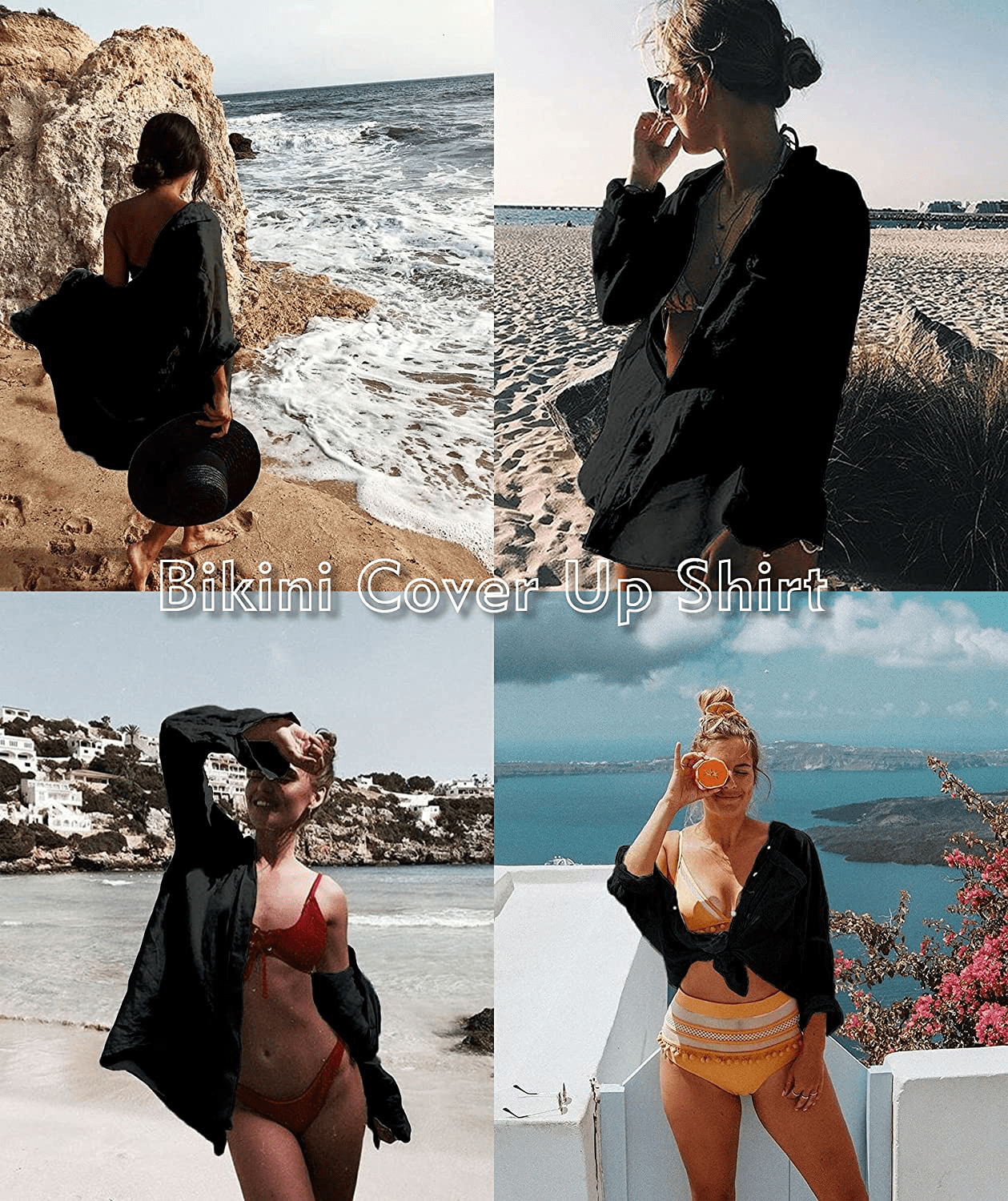 Zoye Chen Women’S Bikini Swimsuit Cover up Button down V Neck Shirts Long Sleeve Blouse Beachwear Bathing Suit Apparel & Accessories > Clothing > Swimwear Kylie Max