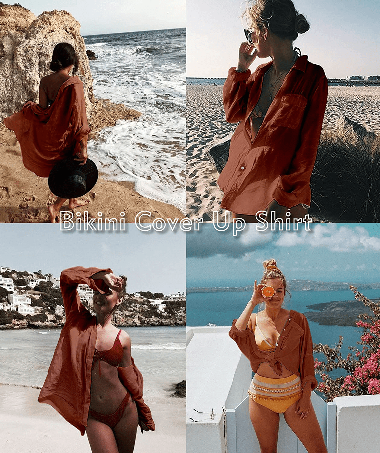 Zoye Chen Women’S Bikini Swimsuit Cover up Button down V Neck Shirts Long Sleeve Blouse Beachwear Bathing Suit Apparel & Accessories > Clothing > Swimwear Kylie Max