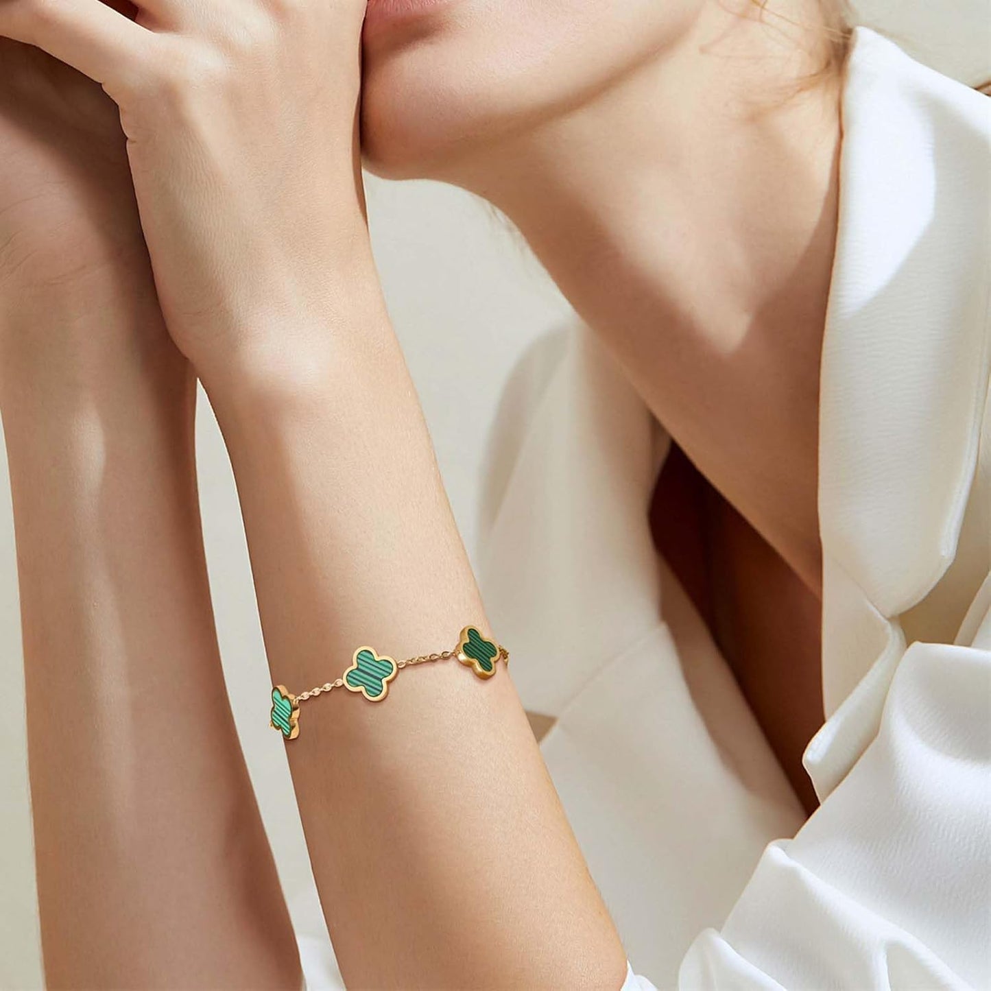 Lucky Clover Sets Clover Necklace and Earrings Set Four Leaf Clover Bracelet 18K Gold Plated Fashion Cute Jewelry for Women