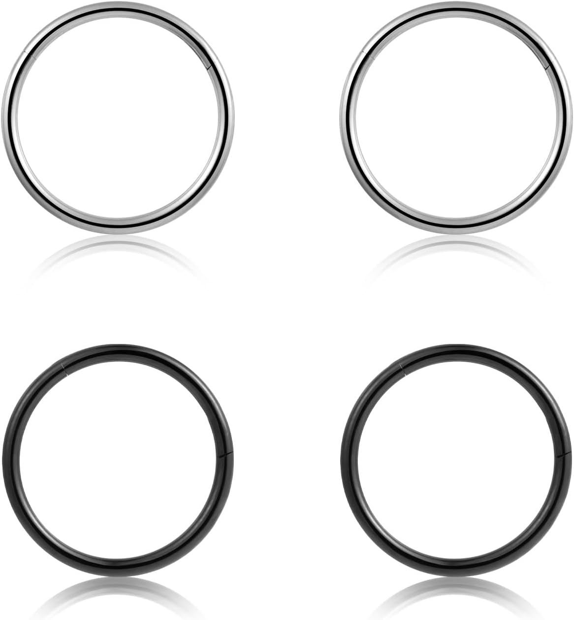 4Pcs 16G 18G 20G Surgical-Steel-Piercing-Ring-Nose-Rings-Hinged-Hoop-Earrings,6Mm 8Mm 10Mm 12Mm Seamless Stainless Steel Clicker Eyebrow Septum Piercing Hoop,Sliver Black Gold Rose Gold Rainbow Body Jewelry Set