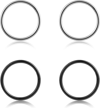 4Pcs 16G 18G 20G Surgical-Steel-Piercing-Ring-Nose-Rings-Hinged-Hoop-Earrings,6Mm 8Mm 10Mm 12Mm Seamless Stainless Steel Clicker Eyebrow Septum Piercing Hoop,Sliver Black Gold Rose Gold Rainbow Body Jewelry Set