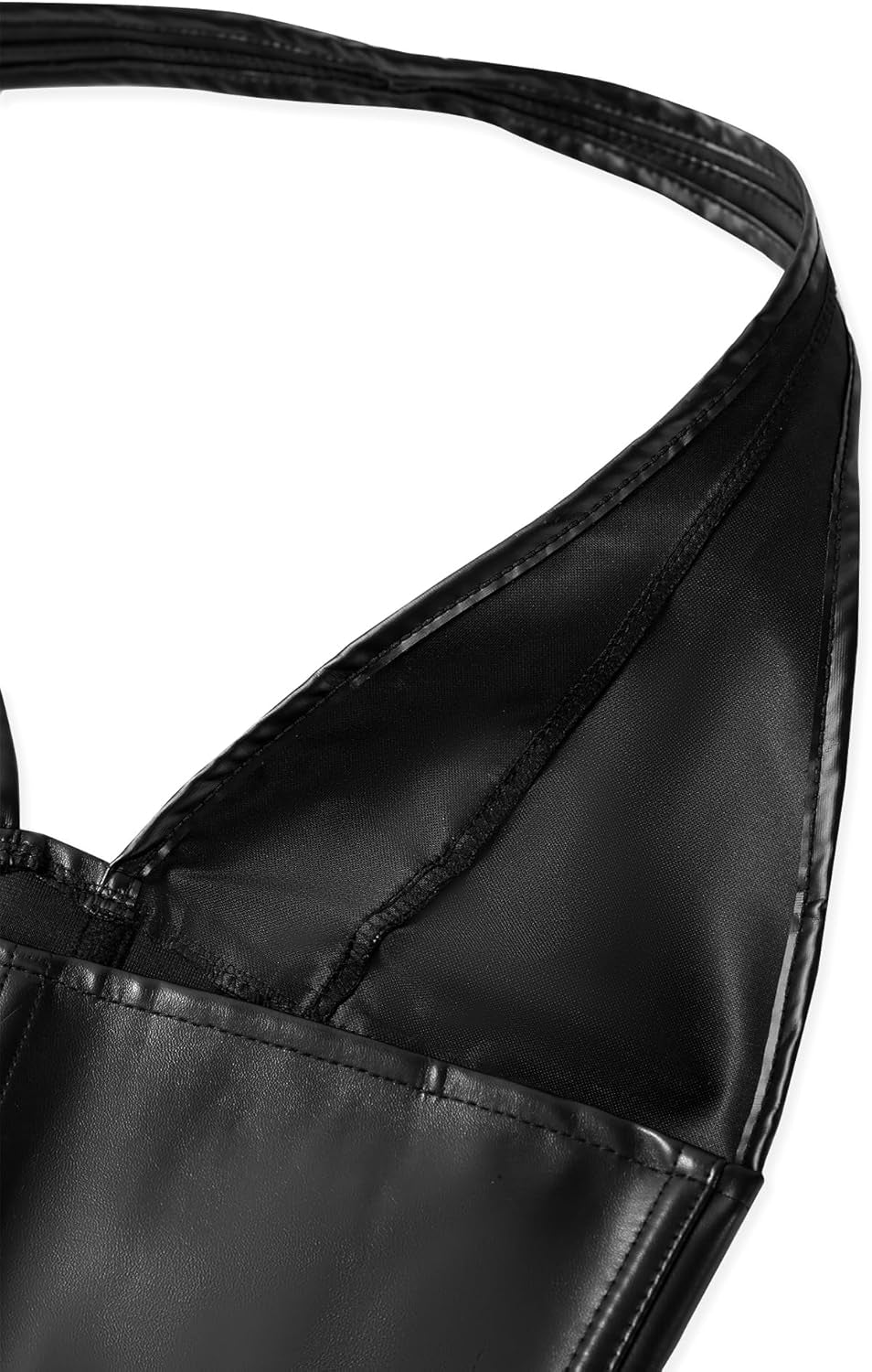 Back view of backless leather corset showing lace-up construction