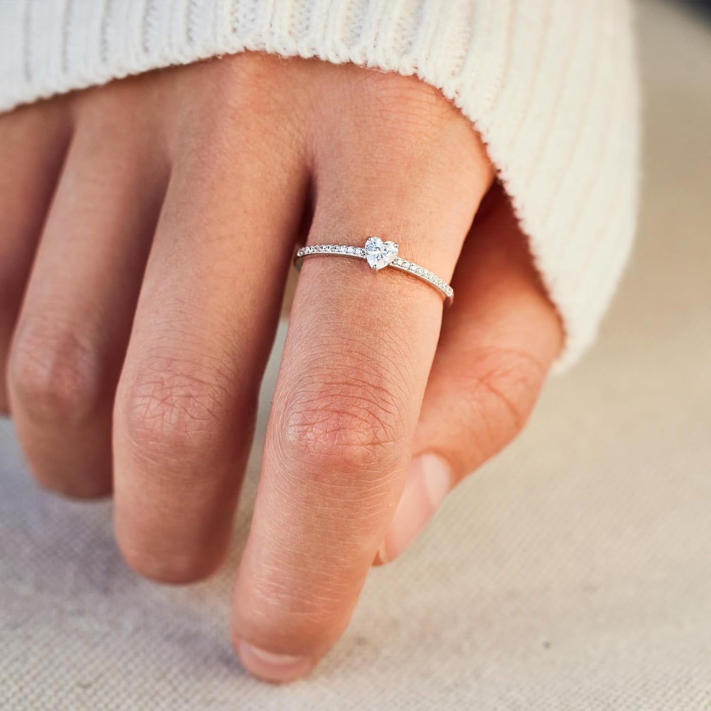 STORYJEWELLERY 925 Sterling Silver Rings for Women, Promise Rings for Her, Heart Purity Ring, Stacking Silver Pinky Ring for Women, Gifts for Her