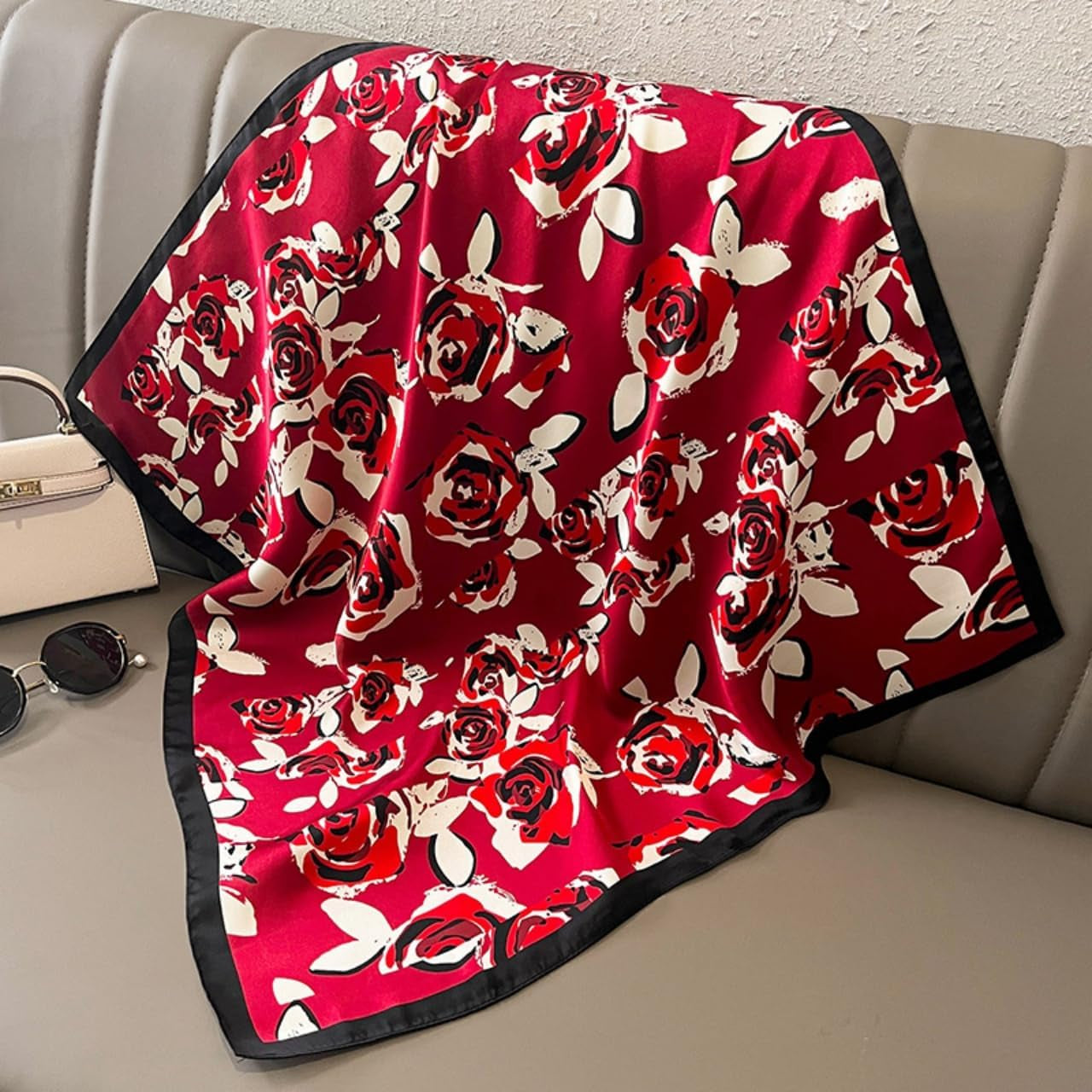 MINIDORA Satin Scarves for Women 27.5 × 27.5 Inches Medium Square Elegant Silk Feeling Head Scarf