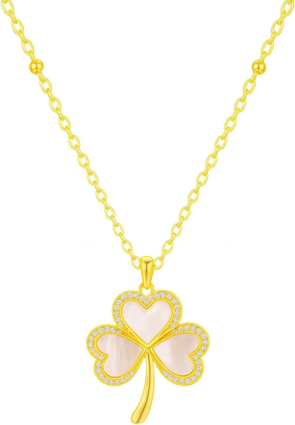 Genuine Mother of Pearl Gemstone Iridescent Gold Pendant Necklaces for Women, Fashion Jewelry, 18K Gold-Plated, Adjustable 16-20" Chain