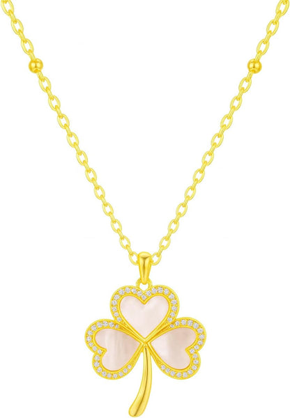 Genuine Mother of Pearl Gemstone Iridescent Gold Pendant Necklaces for Women, Fashion Jewelry, 18K Gold-Plated, Adjustable 16-20" Chain