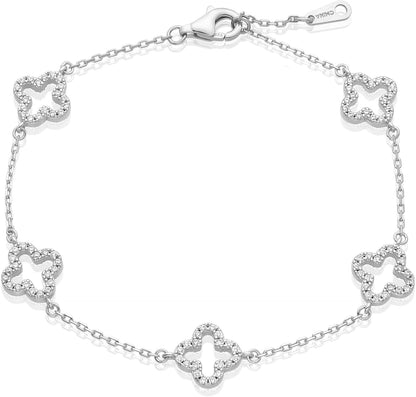 14K Gold-Plated Four-Leaf Clover Tennis Bracelet, Lucky Four-Leaf Connection Bracelet, a Fashionable Jewelry Suitable for Women'S Daily Wear, Dates and Special Occasions