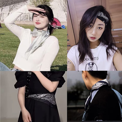 4Pcs Silk Feeling Scarf Square Satin Head Scarf for Women Neck Hair Scarves Wraps Headscarf Hair Bandanas Night Sleeping Wrapping, 26.5×26.5 Inches