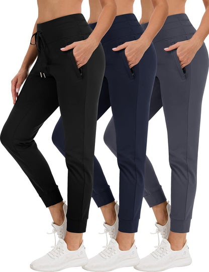 Black high waist fleece lined joggers front view on model