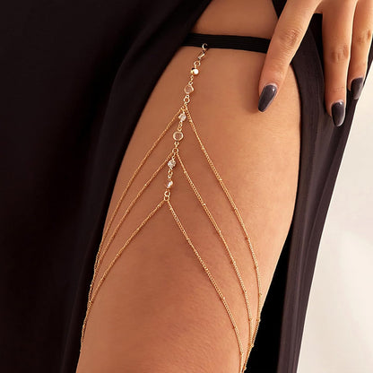 MODRSA Silver and Gold Thigh Chain Jewelry - Sexy Rhinestone Leg Jewelry for Women