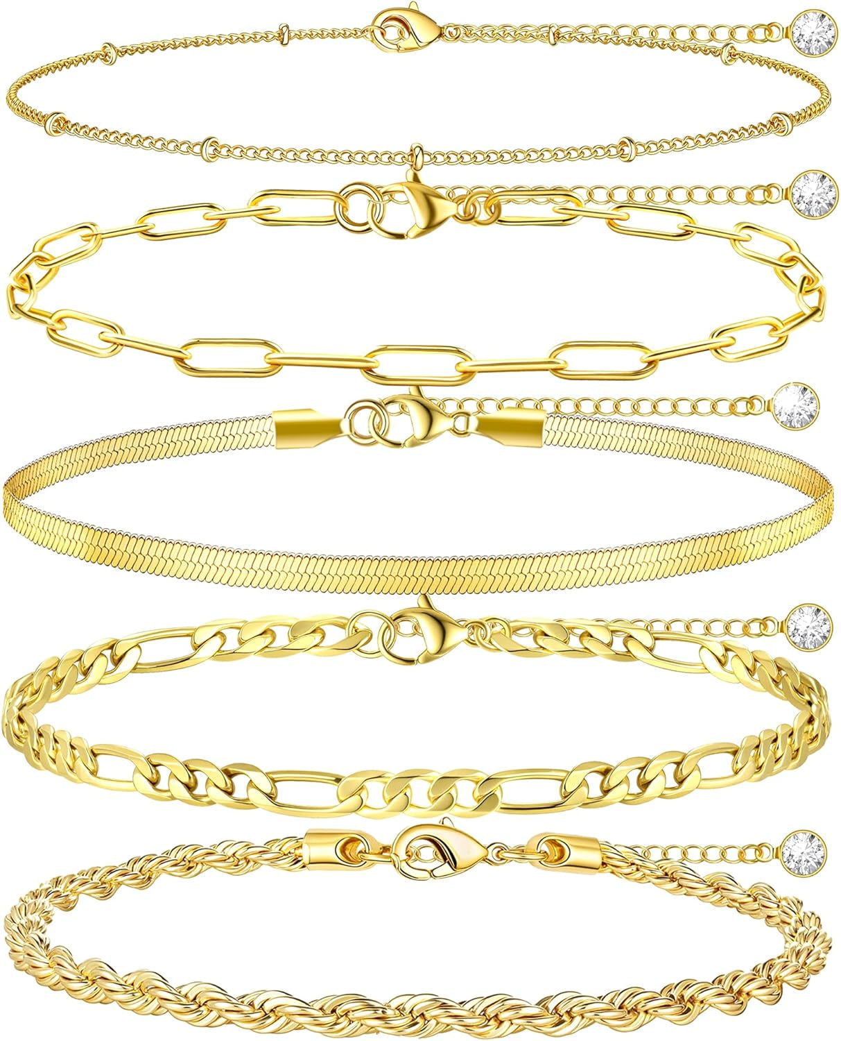 Gold Bracelets for Women Non Tarnish, Dainty 18K Gold Plated Bracelets Stack Trendy Waterproof Stackable Bangles, Cuban Link Paperclip Chain Jewelry Set Fashion Accessories Gifts for Women