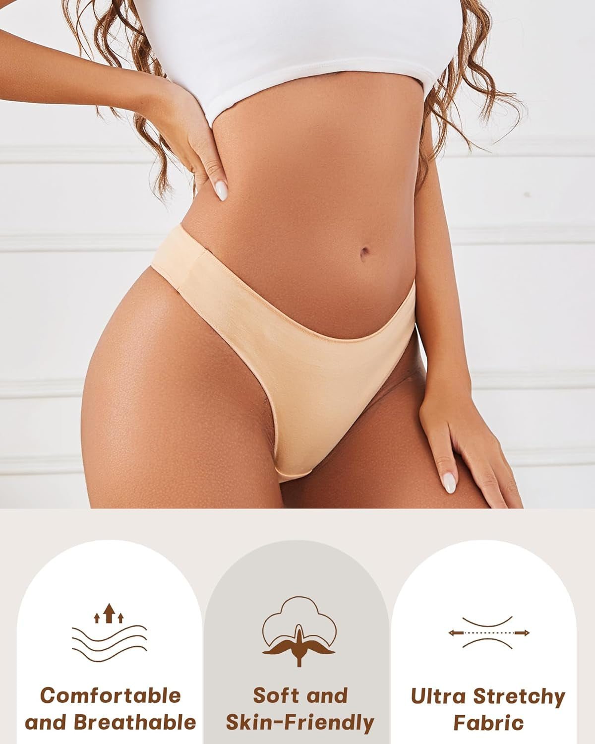 Stylish cotton thong underwear with stretchy spandex blend from all of she