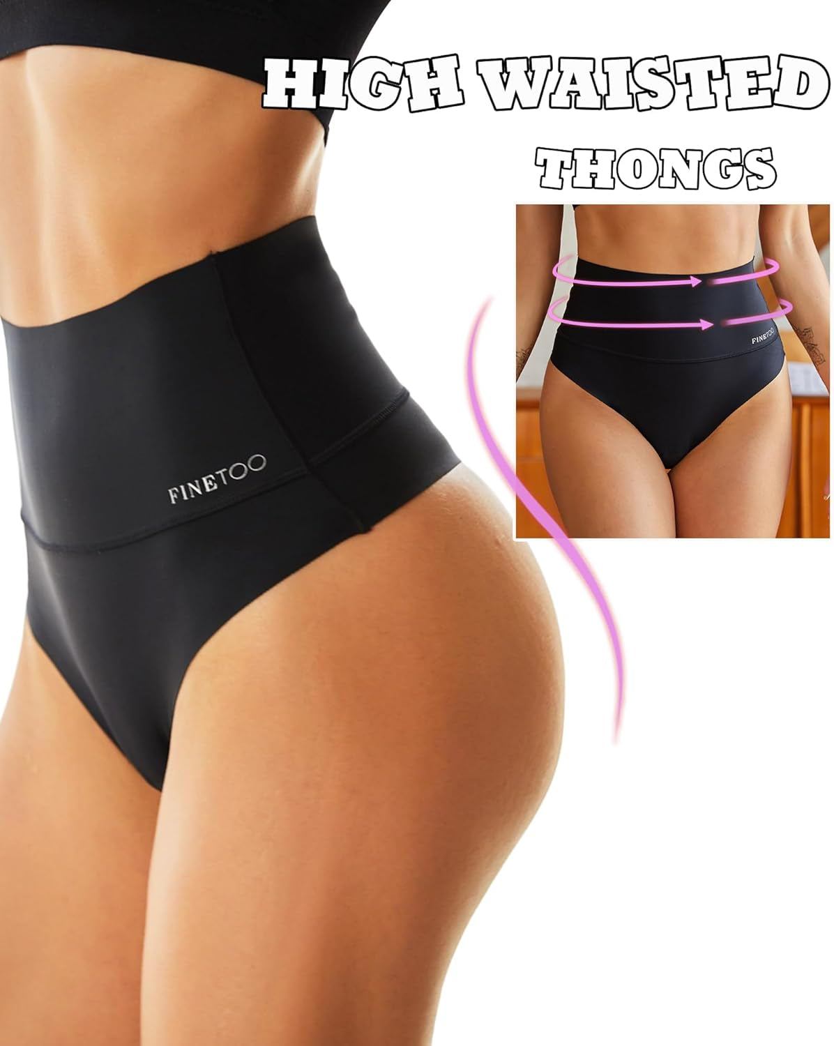 Four pack FINETOO seamless thongs no show panties displayed