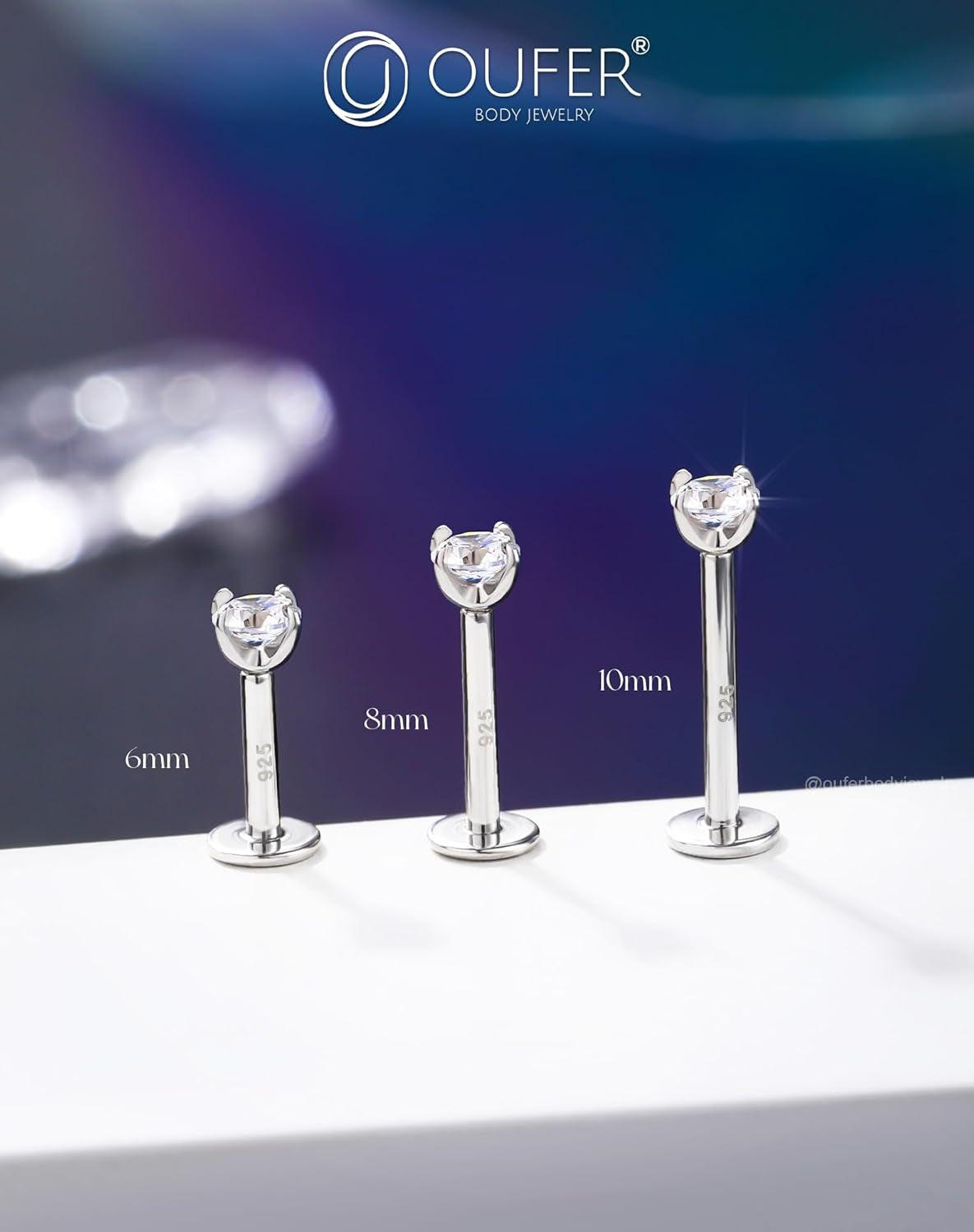 OUFER 925 Sterling Silver Flat Back Earrings, Clear CZ 16G Helix Piercing Jewelry, Silver Internally Threaded Cartilage Earrings Stud, Silver Lip Labret Rings for Women