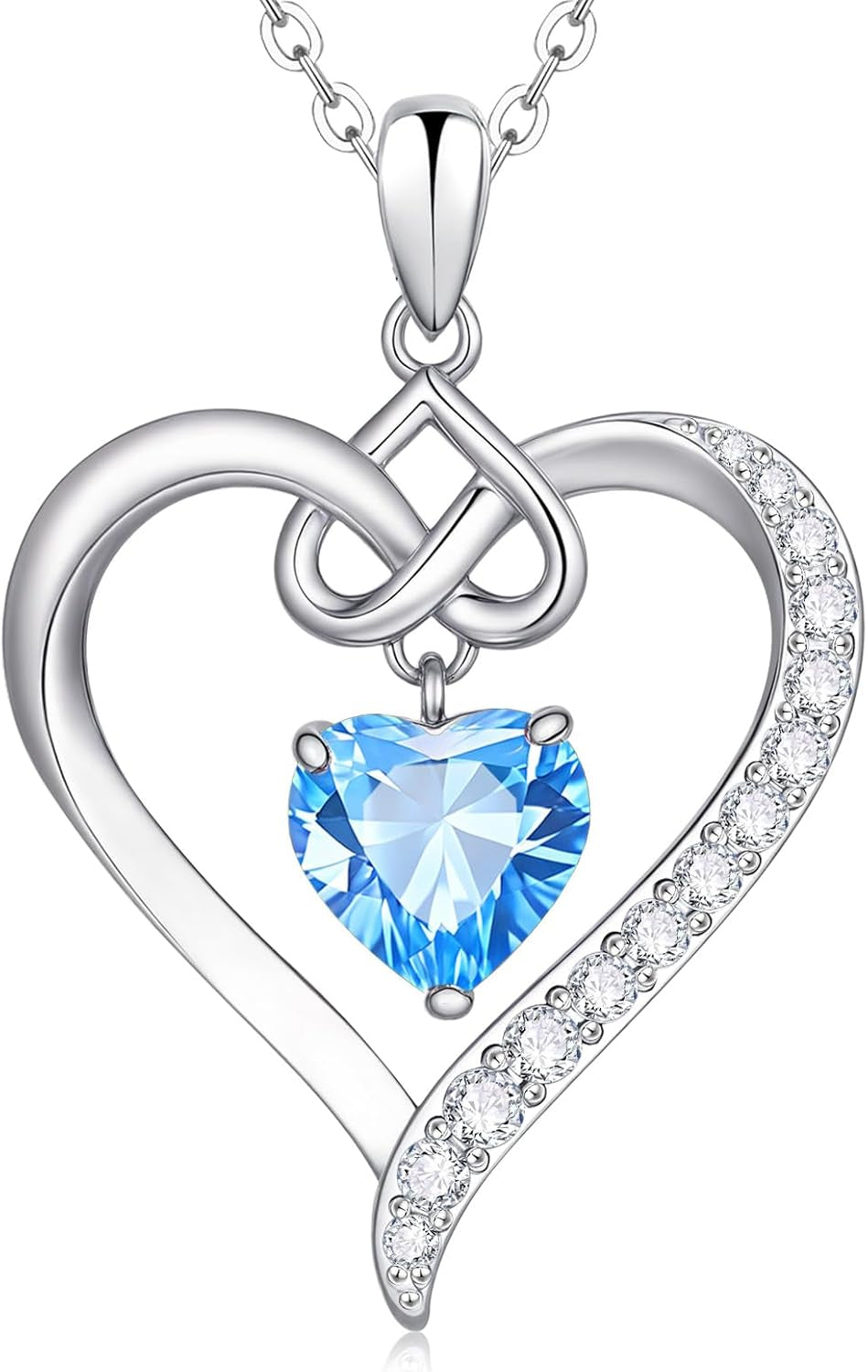 Heart Birthstone Pendant Necklaces for Women - Dainty 925 Sterling Silver Necklace 12 Month Birthstone Jewelry Birthday Anniversary Christmas Jewelry Gifts for Girlfriend Mom Daughter Lady Her