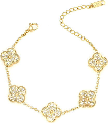 18K Gold-Plated Four-Leaf Clover Clover Women'S Lucky Bracelet White/Black/Red/Green Flower/Gold Four-Leaf Link Bracelet Fashionable Jewelry Gifts for Women