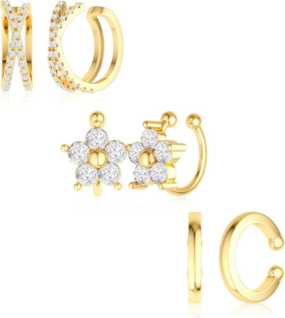 14K Gold Plated Ear Cuff Earrings for Women, Dainty Ear Cuffs Clip on Earrings Non Piercing Trendy Cubic Zirconia Cartilage Hoop Earring Fashion Jewelry Valentine'S Day Gift Sets for Women