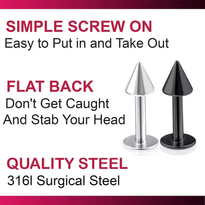 Bodyjewelrytrend 4Pcs 16G Labret Stud Lip Ring Cartilage Tragus Snakebite Monroe Triple Forward Helix Conch Medusa Lobe Black Spike Pick Size