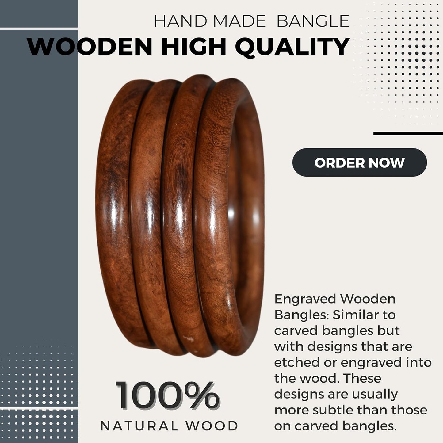 Handmade Natural Wooden Bangles, Stylish Designs,Artisan Premium Quality for Women | Natural Wood Bangles Christmas Gift Jewelry for Her | Eco-Friendly Artisan Crafted Gift