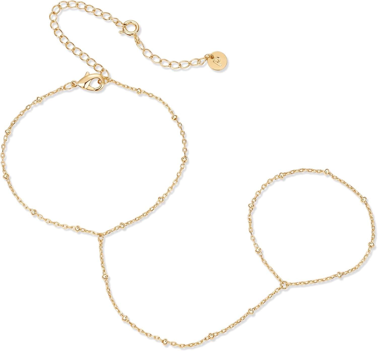 PAVOI 14K Gold Plated Hand Chains for Women - Adjustable Hand Chain Bracelet and Ring - Trendy Gold Handchain Bracelet Stack Summer Jewelry - Beads, Pearl, and Cubic Zirconia Body Jewelry