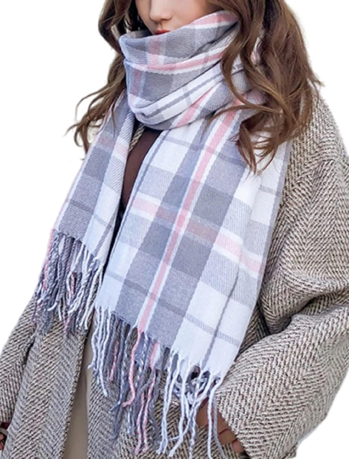 Wander Agio Women'S Fashion Scarves Long Shawl Winter Thick Warm Knit Large Plaid Scarf