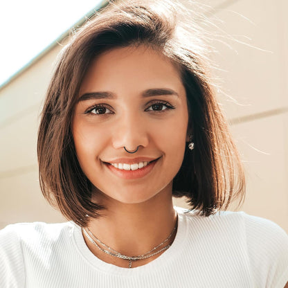 Fake Lip Piercing, 16 Pcs Stainless Steel Fake Lip Ring 8Mm Faux Nose Ring Non Piercing Hoop Nose Rings for Women Men (Silver, Black)