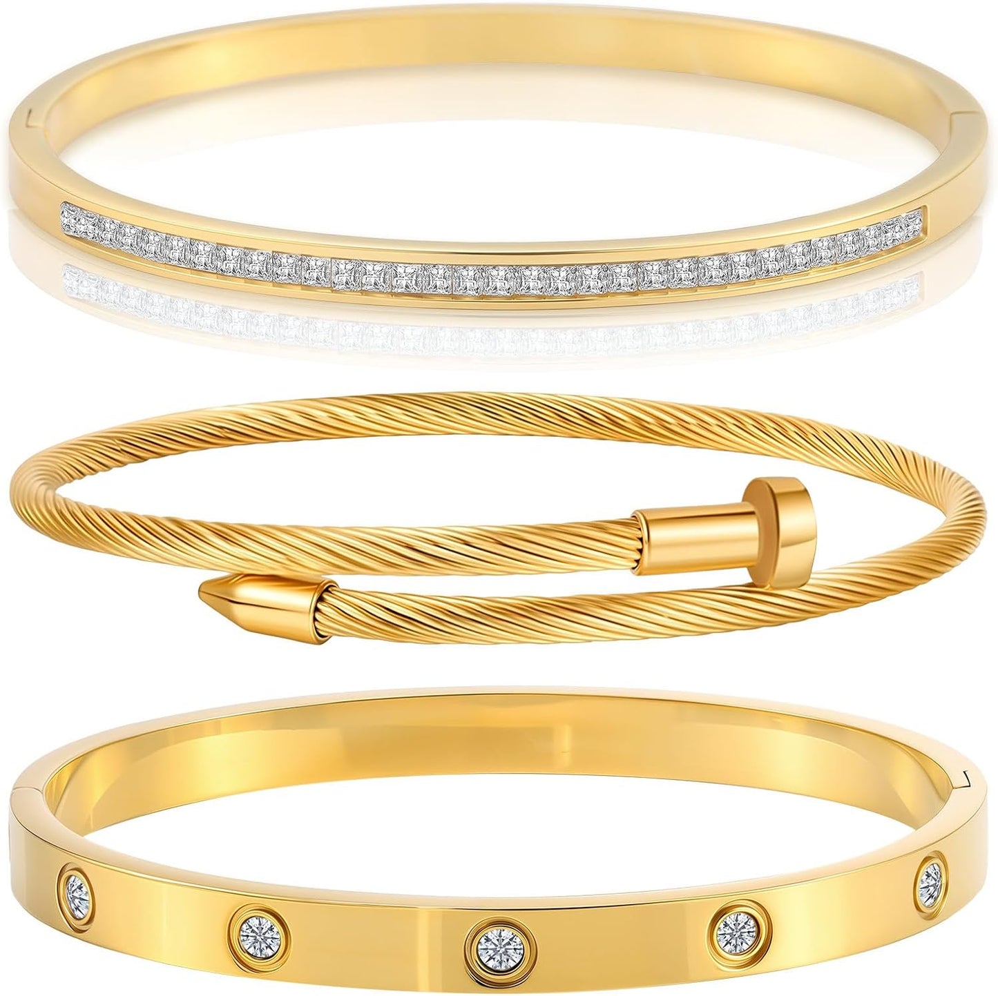 Gold Bracelets for Women - Stackable Bangles with Love & Friendship Theme - Stainless Steel Jewelry Gift for Her
