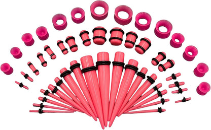 Acrylic, Silicone Ear Stretching Kit: Lightweight Tapers, Heart Tunnels & Plugs for Starter Expanders | Body Piercing Jewelry Earring Gauges Gauging Set for Men, Women (Size: 14G-0000G)