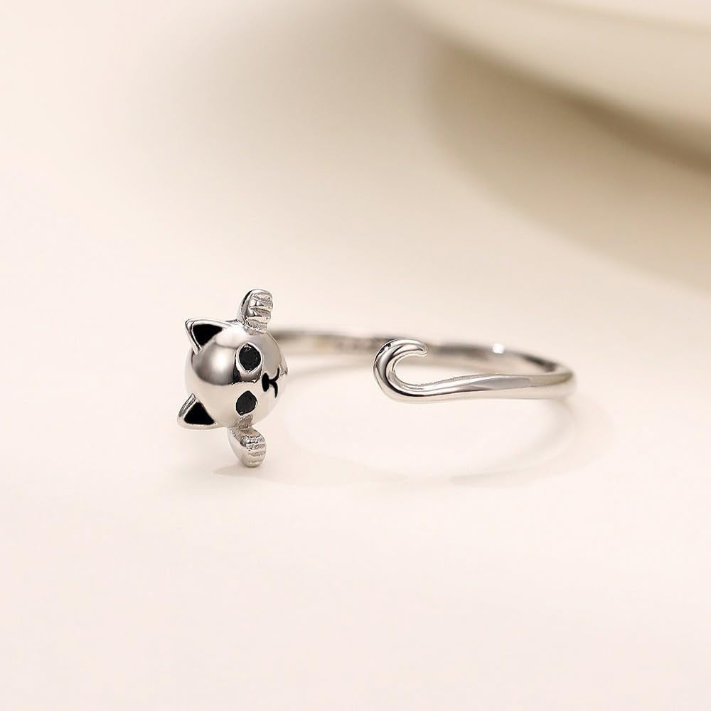 White Gold Plated Cat Statement Ring Personalized Accessory Ideal for Women'S Daily Casual Wear Party Holiday Anniversary Love Jewelry Gift