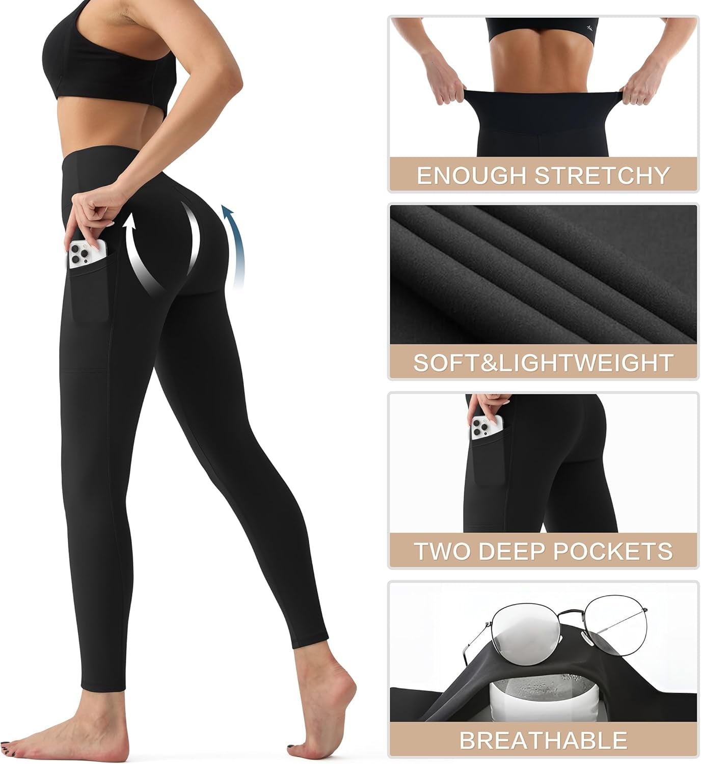 Plus size athletic leggings with pocket detail close up