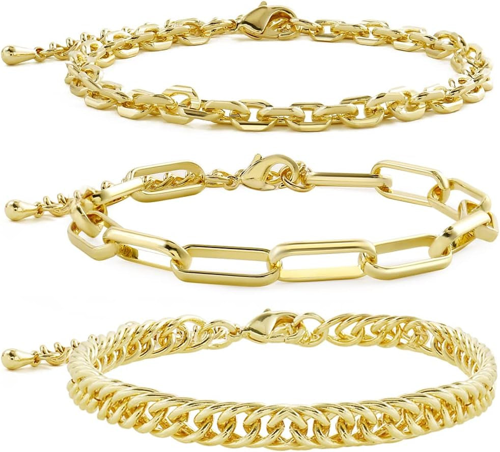 Waterproof Gold Chain Bracelet for Women Non Tarnish,14K Gold Plated Stainless Steel Link Dainty Bracelets Stake Layered Bracelet Set Hypoallergen Gold Jewelry