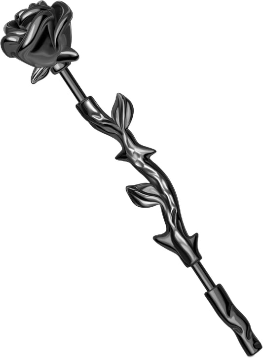 Jewseen Rose Industrial Ring Flower Industrial Barbell Surgical Steel Industrial Piercing Jewelry 14G 16G Cartilage Earring Long Straight Bar for Women Men