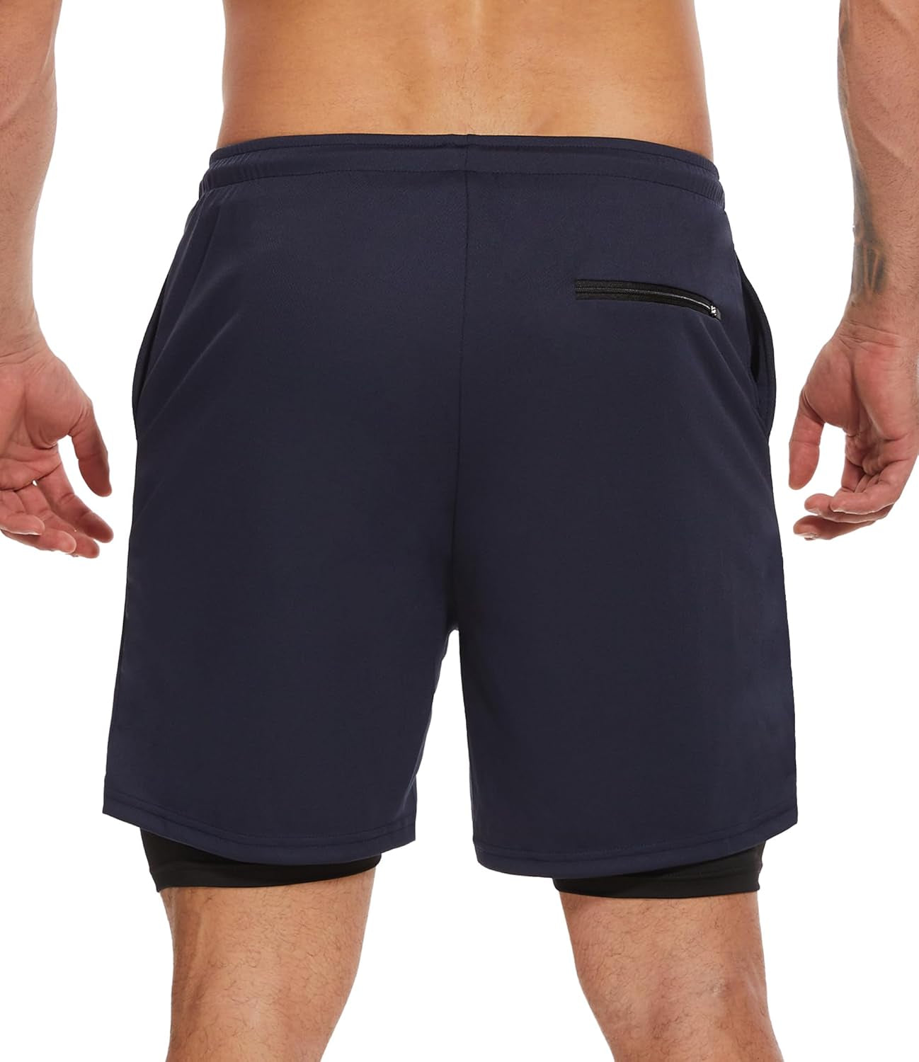 Close-up of built-in compression liner in athletic shorts