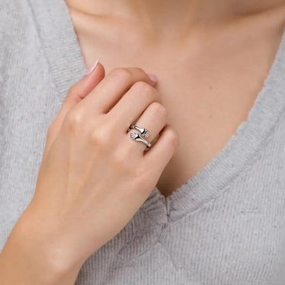 Close-up of no-tarnish copper granddaughter hug ring on finger