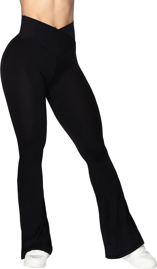 Sunzel flare leggings high-waisted crossover yoga pants side view