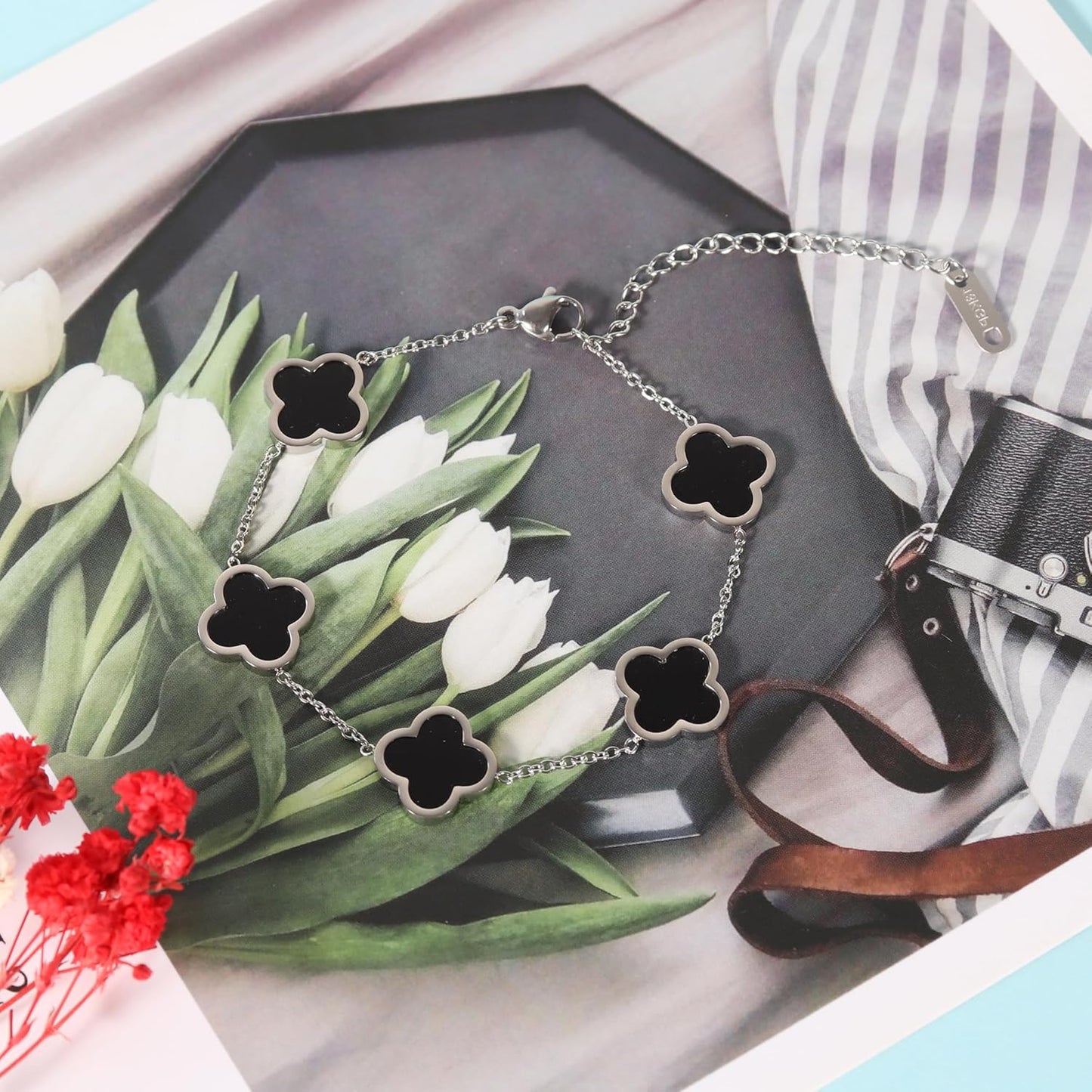 3PC Clover Bracelets Set 18K Gold Plated Lucky Clover Bracelet Women Adjustable Link Bracelets Cute Gold Jewelry