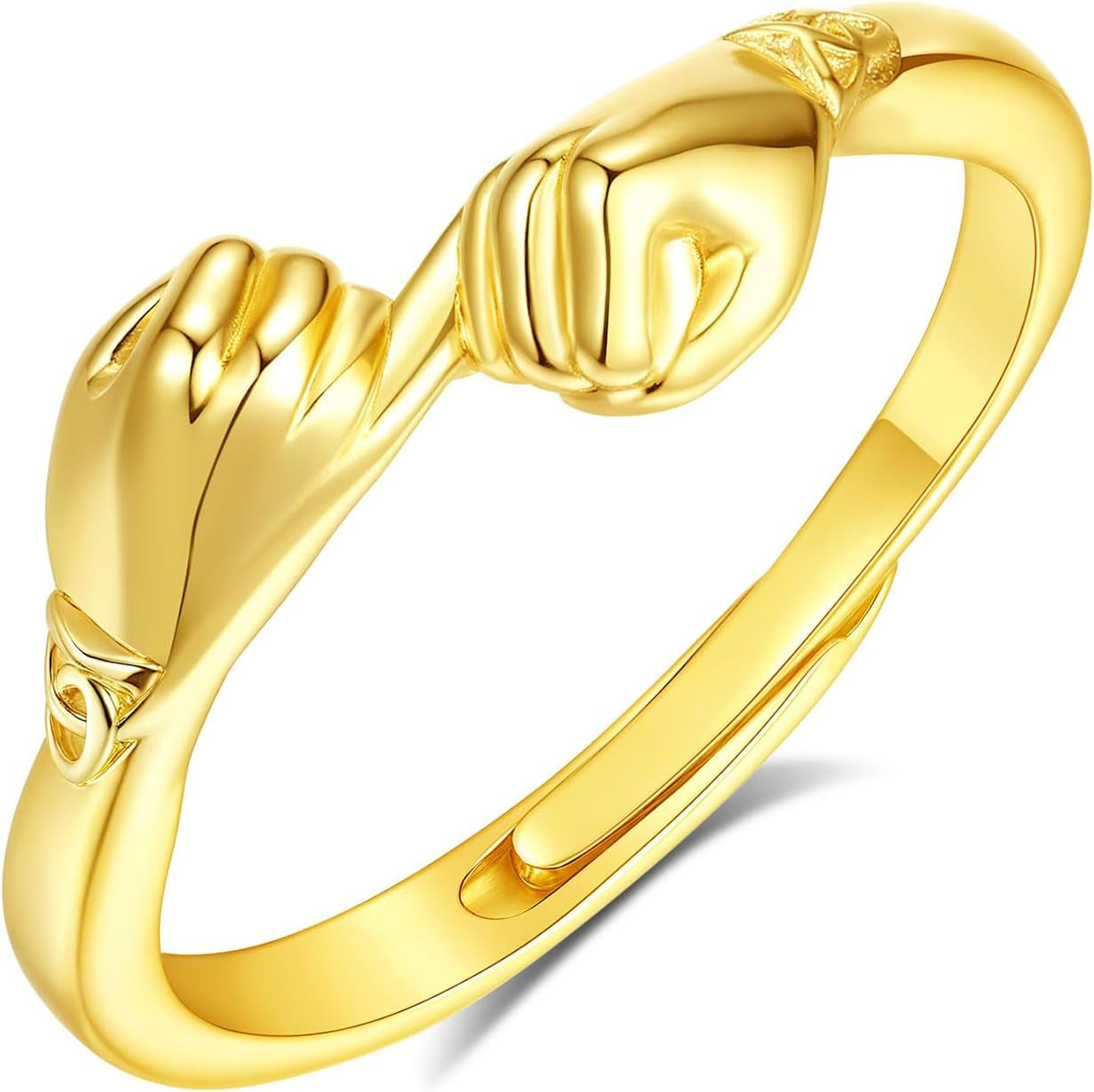 EUDORA Heart Hug Rings for Women Men S925 Sterling Silver, 18K Gold-Plated Adjustable Hugging Hands Open Ring Pinky Promise Couples Bands Rings Promise Ring Jewelry Gifts for Women Men