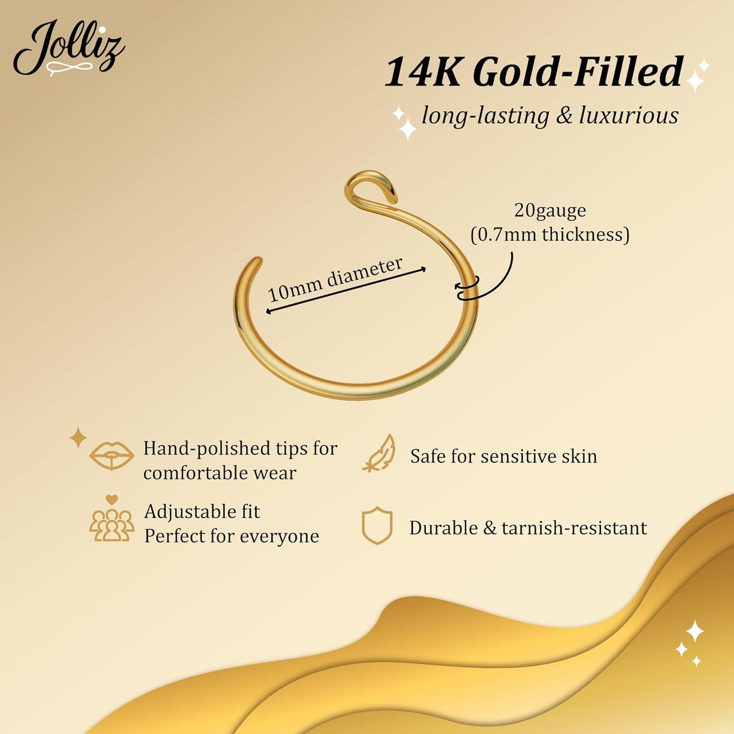 Jolliz Gold Fake Lip Ring - 20 Gauge 14K Gold Filled Lip Piercing Hoop - Lip Ring for Women - Faux Lip Hoop - Gold Lip Piercing Ring