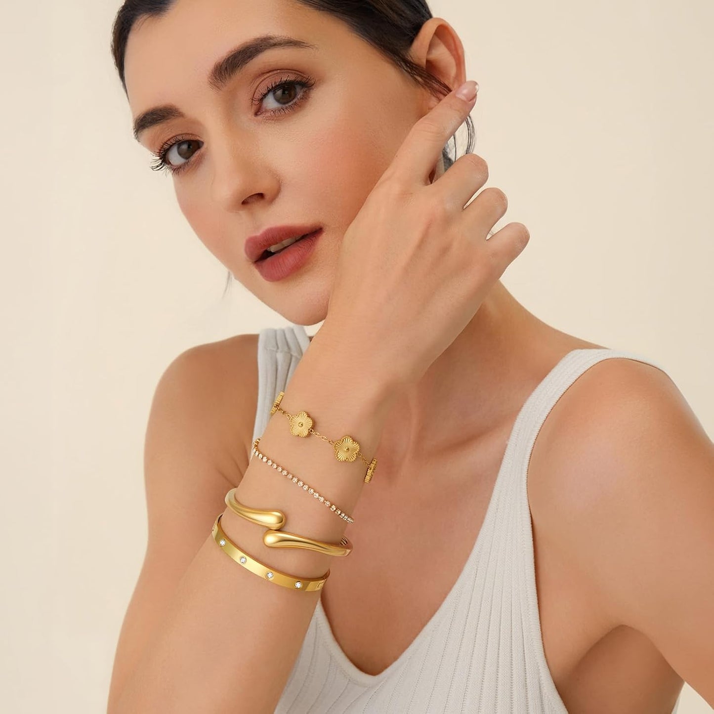 Complete PDWZNBA four piece stackable bracelet set displayed
