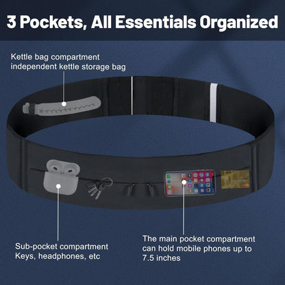 Black running belt with 300ml ergonomic water bottle included