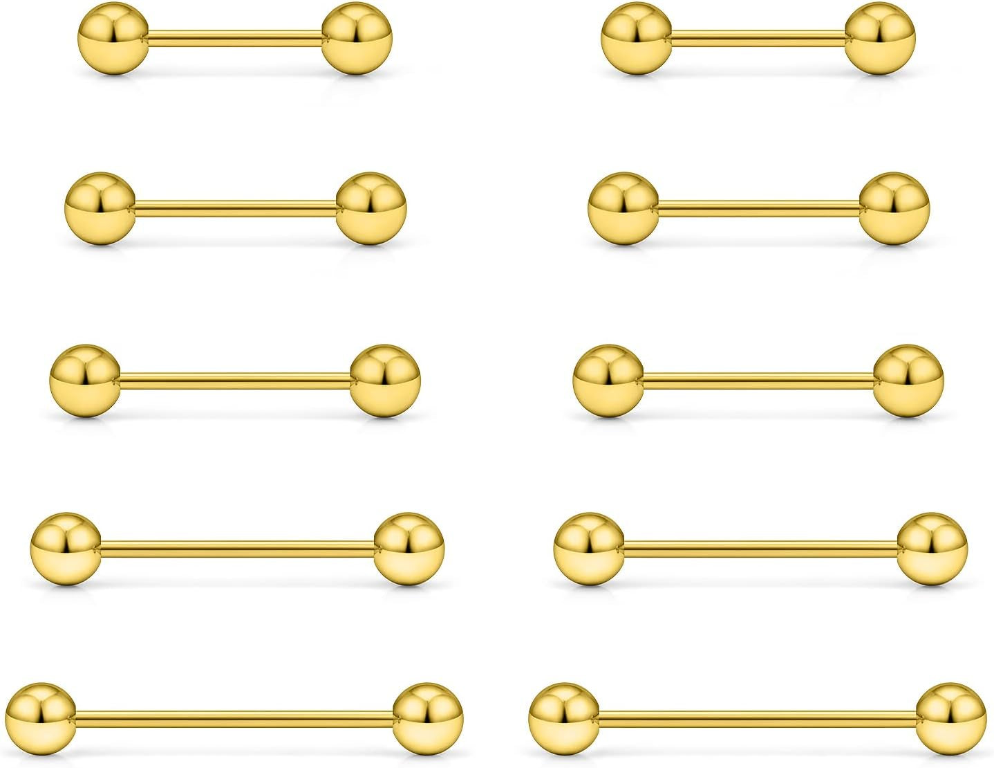 Prjndjw 14G Surgical Steel Straight Barbell - Tongue & Nipple Rings for Women & Men - Length 12MM, 14MM, 16MM, 18MM, 22Mm - Piercing Jewelry