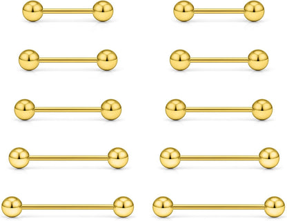 Prjndjw 14G Surgical Steel Straight Barbell - Tongue & Nipple Rings for Women & Men - Length 12MM, 14MM, 16MM, 18MM, 22Mm - Piercing Jewelry