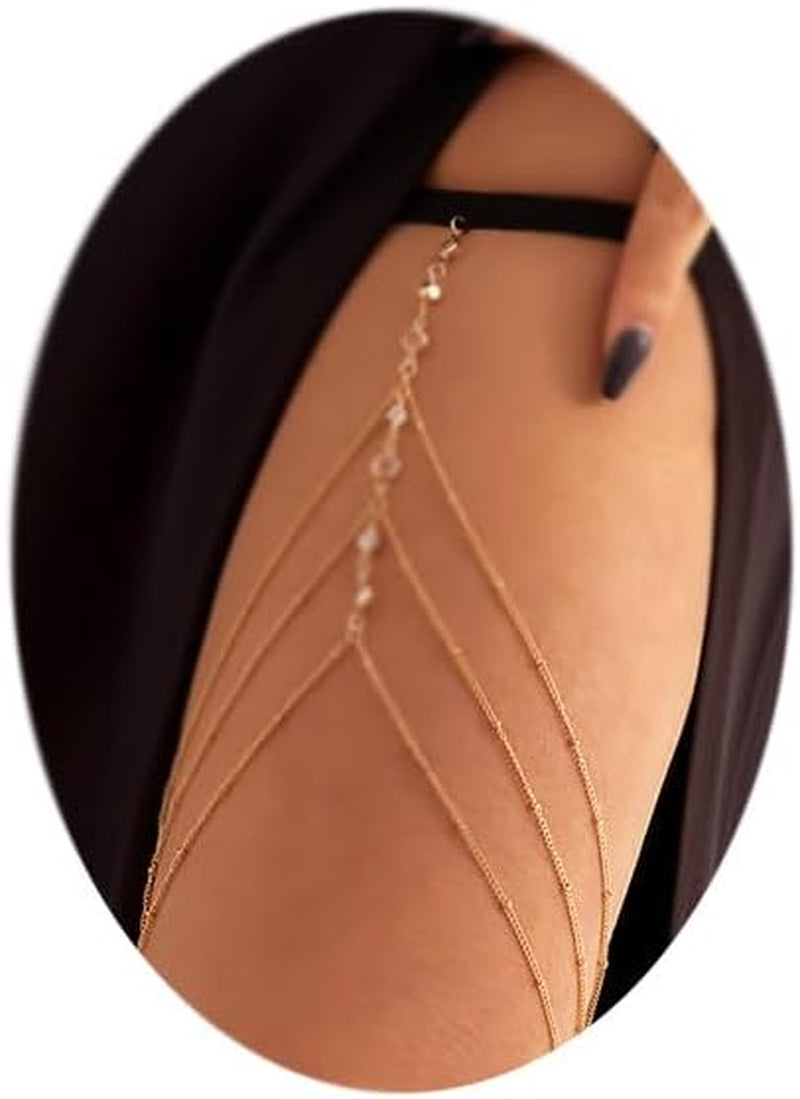 MODRSA Silver and Gold Thigh Chain Jewelry - Sexy Rhinestone Leg Jewelry for Women