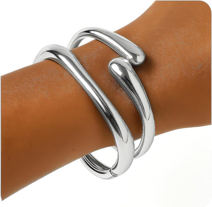 Gold Chunky Bracelet for Women, 14K Gold Plated Gold Bangle Bracelet Silver Chunky Bangles Bead Bracelets Gold Sack Gold Arm Cuff Pearl Jewelry Set Arm Cuff Jewelry