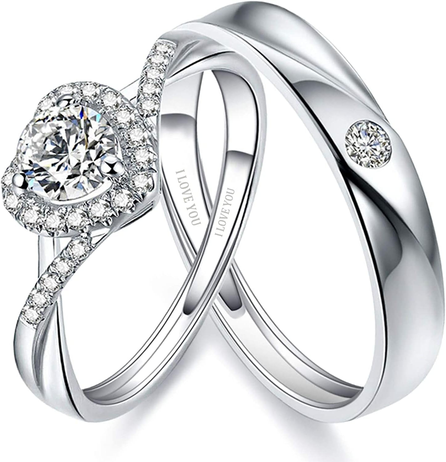 Sunamy Endless Love Matching Couple Rings for Him and Her Set, Adjustable S925 Silver Romantic Heart Design, Engagement Ring